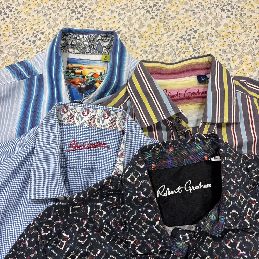 LOT OF 4 Robert Graham Long Sleeve Flip Cuff Shirts Men's Size L Button Down